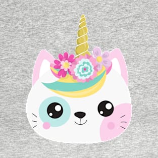 Unicorn Cat, Little Cat, Cute Cat, Kitty, Flowers T-Shirt